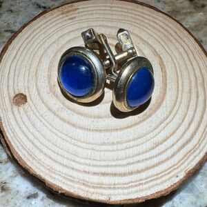 SWANK Blue and Gold Round Cuff Links